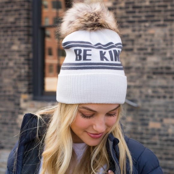 Accessories - SOLD OUT Taupe Gray Knit Be Kind Faux Vegan Fur Pompom Winter Women's Beanie